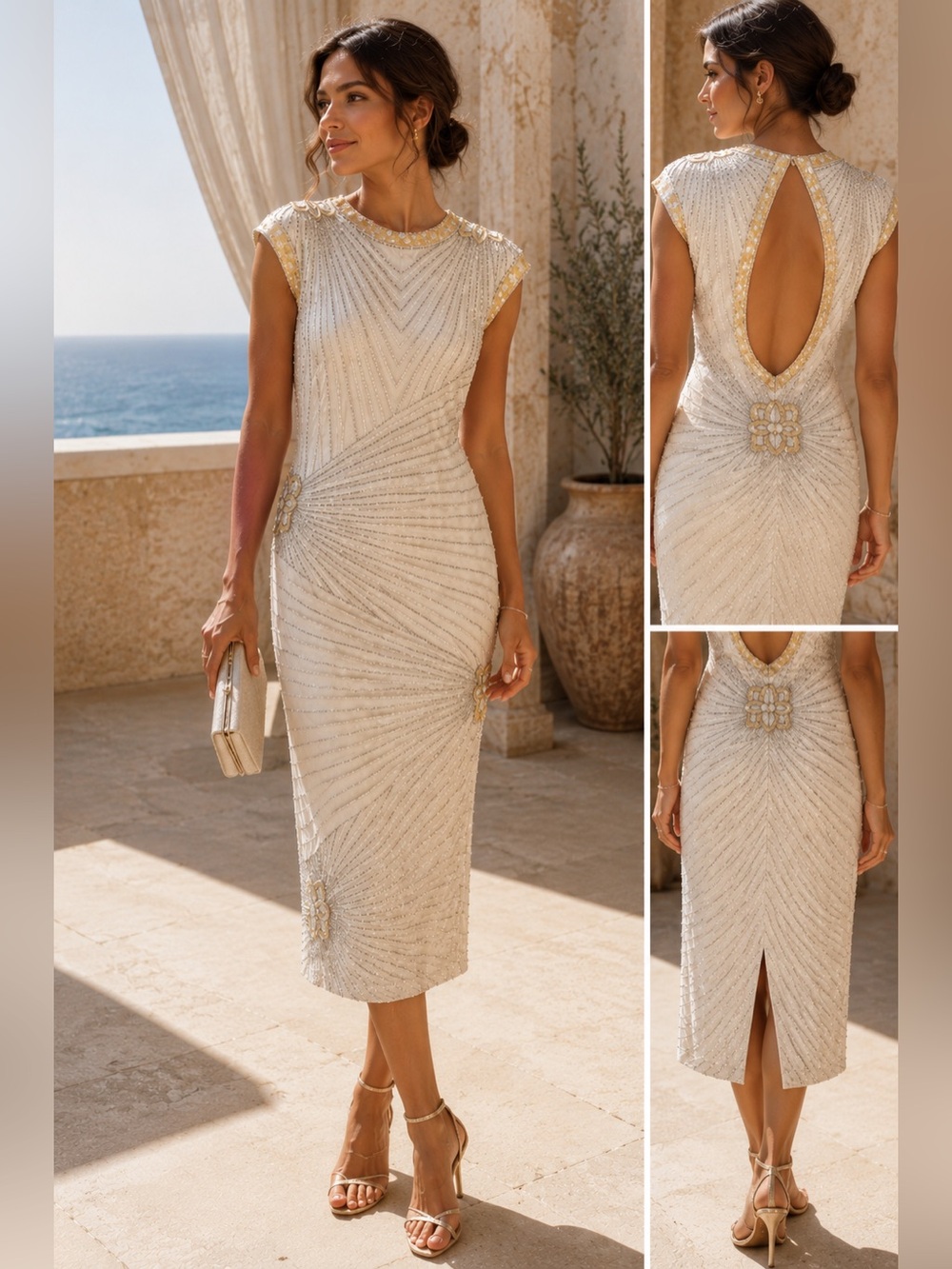 Vintage 100% Silk Hand Beaded Art Deco Gatsby Midi Dress M